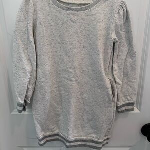 Gap Gray Speckled Long Sleeve Light Sweater Dress with Striped Trim Sz S